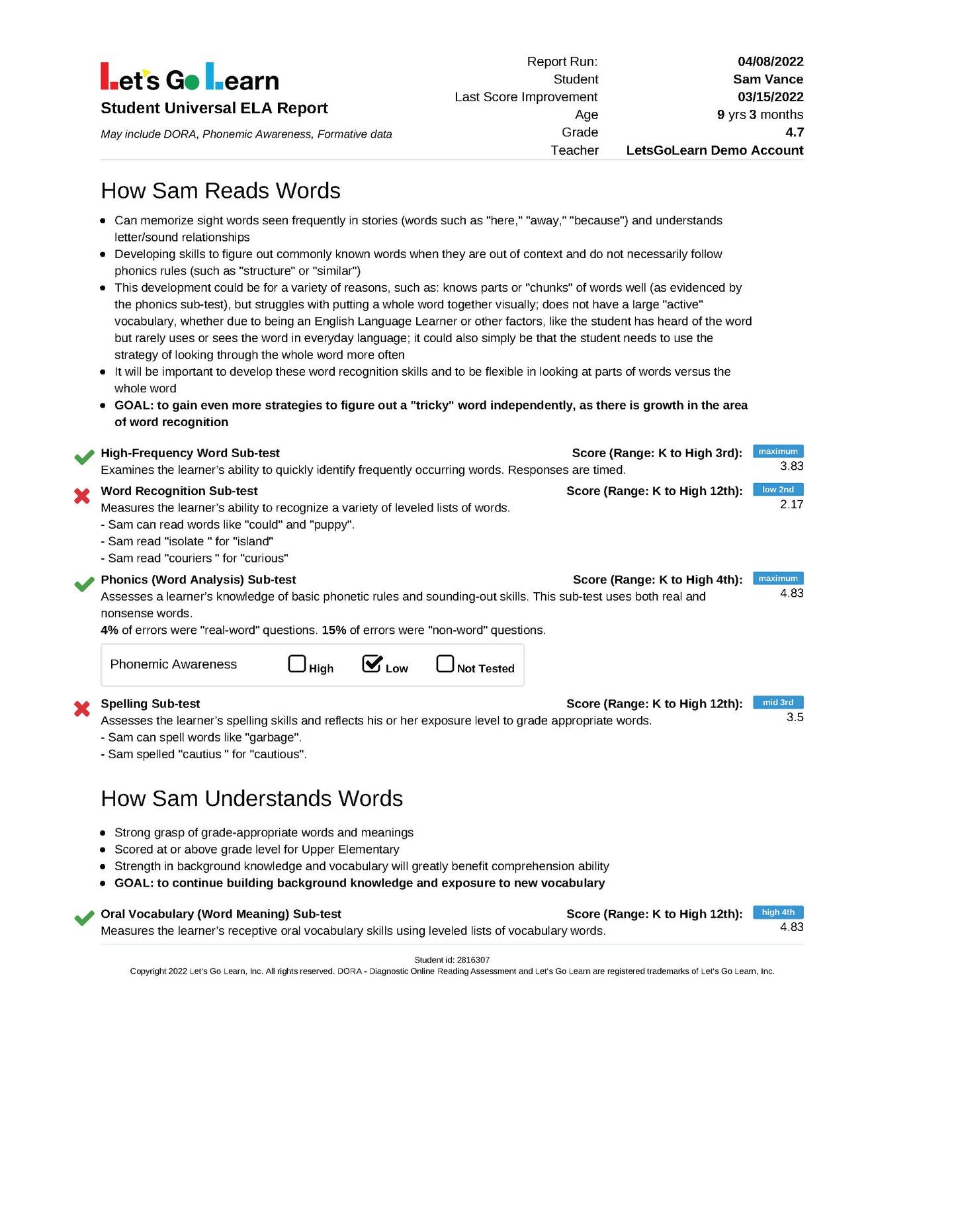 DORA - Diagnostic Online Reading Assessment